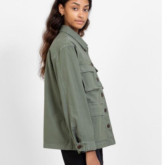 closed blix green army military button front cotton shacket jacket small new - Picture 2 of 7